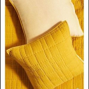 2 Anthropologie Yellow/Mustard Reversible Airy Gauze Euro Shams